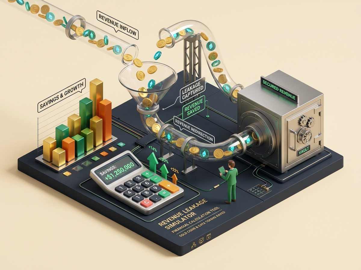 Visual 3D Isometric Simulator Kebocoran Omzet Bisnis